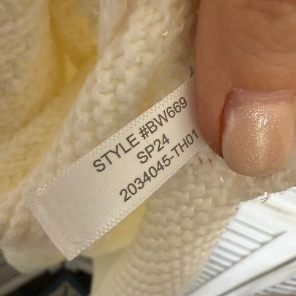 J. CREW Women's One Size Mock Neck Fisherman Cable Knit Poncho Sweater Cream - Picture 12 of 16